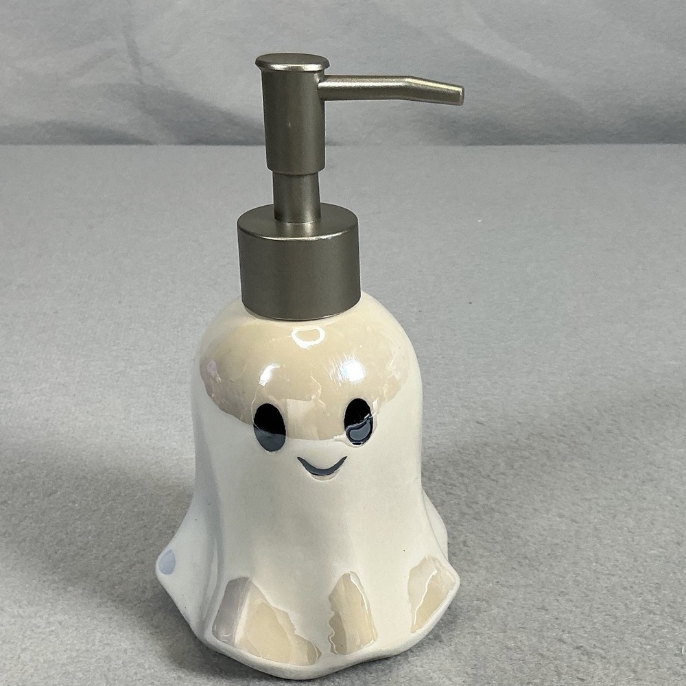 Iridescent Ceramic Ghost Soap Dispenser White Halloween Decor New